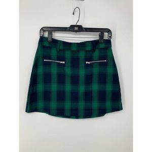 AF Studio Juniors 3 Green Blue Plaid A-Line Mini Skirt Zipper Detail